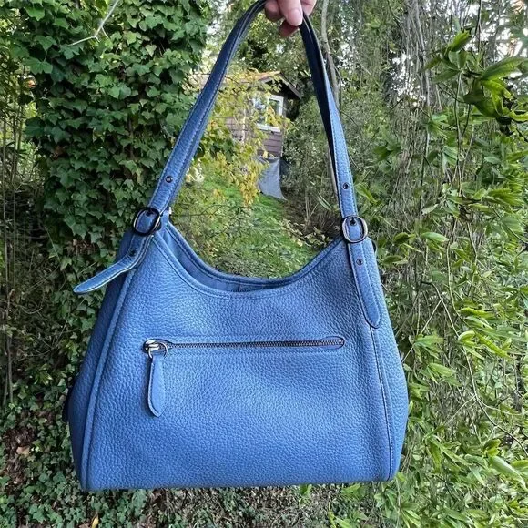 COACH Lori Shoulder Bag Pebbled Leather C4824 Gunmetal/Washed Chambray Blue NWT